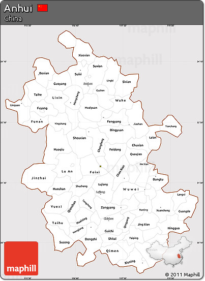 Classic Style Simple Map of Anhui, cropped outside