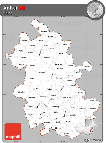 Gray Simple Map of Anhui, cropped outside