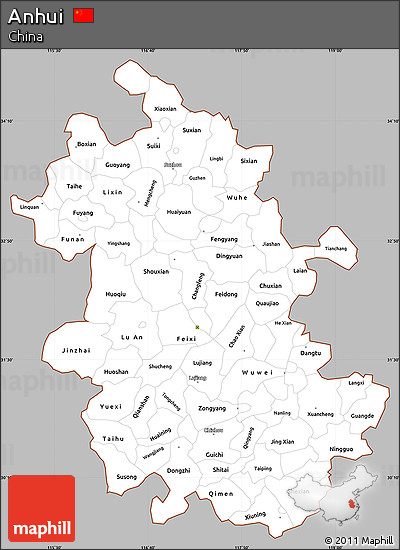 Gray Simple Map of Anhui, cropped outside