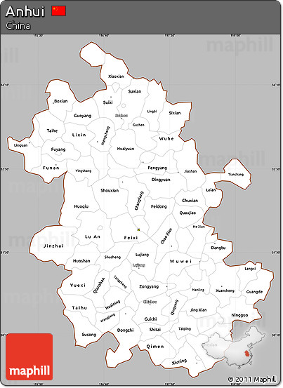 Gray Simple Map of Anhui, cropped outside