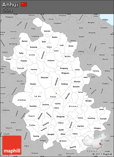 Gray Simple Map of Anhui