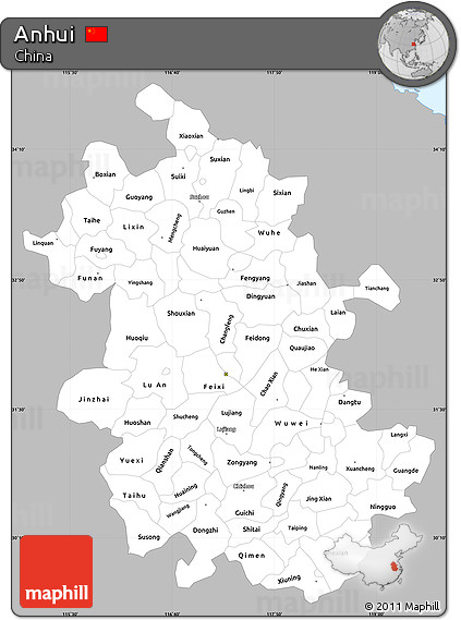 Gray Simple Map of Anhui, single color outside