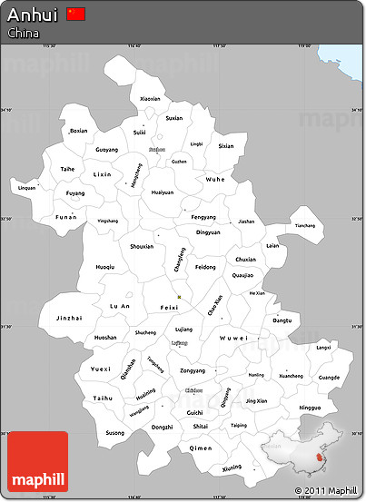 Gray Simple Map of Anhui, single color outside