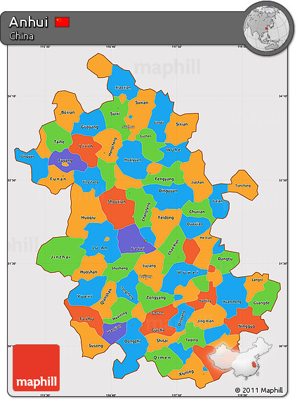 Political Simple Map of Anhui, cropped outside