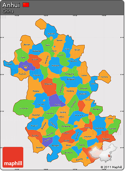 Political Simple Map of Anhui, cropped outside
