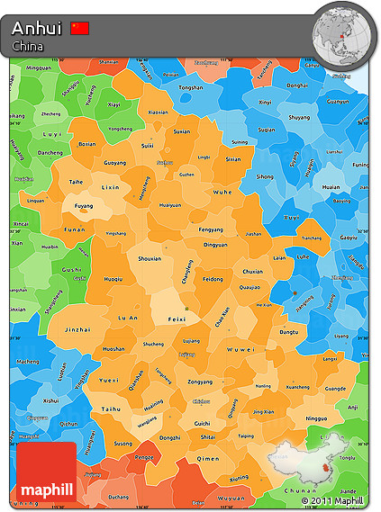 Political Shades Simple Map of Anhui