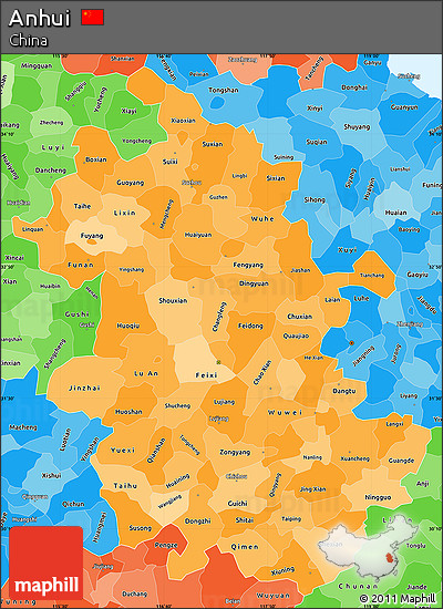 Political Shades Simple Map of Anhui