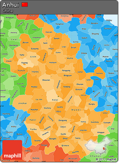 Political Shades Simple Map of Anhui