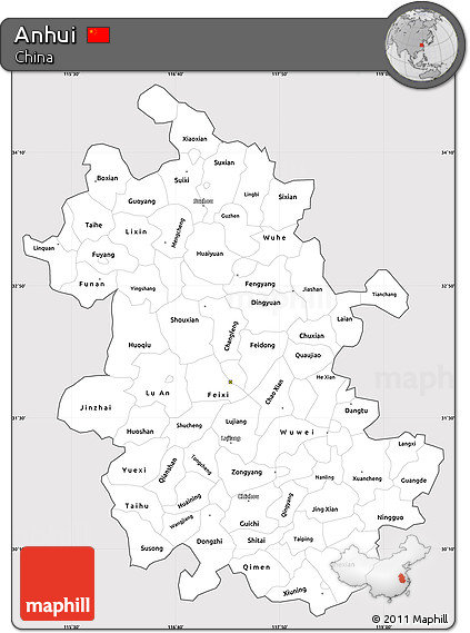 Silver Style Simple Map of Anhui, cropped outside