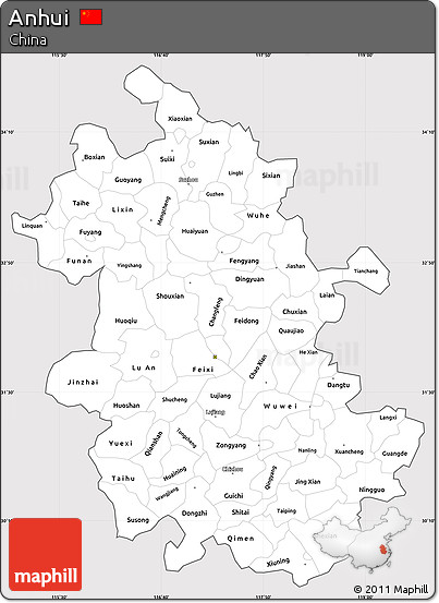 Silver Style Simple Map of Anhui, cropped outside