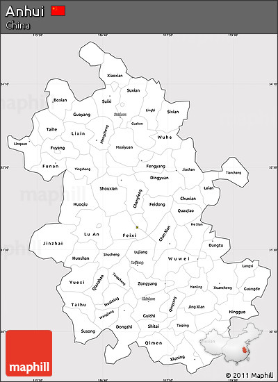 Silver Style Simple Map of Anhui, cropped outside