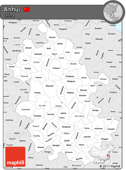 Silver Style Simple Map of Anhui