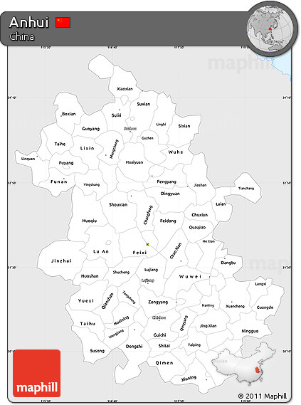 Silver Style Simple Map of Anhui, single color outside