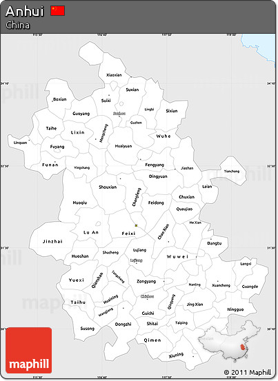 Silver Style Simple Map of Anhui, single color outside