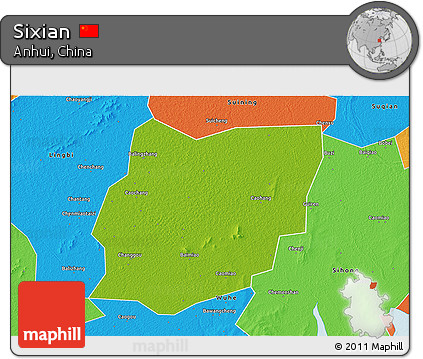 Physical 3D Map of Sixian, political outside