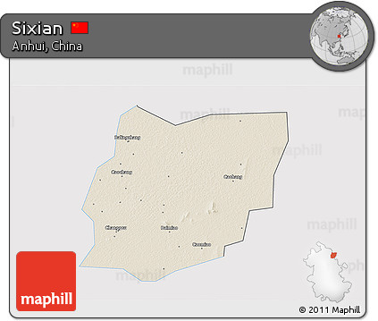 Shaded Relief 3D Map of Sixian, single color outside