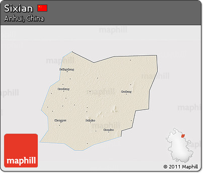 Shaded Relief 3D Map of Sixian, single color outside