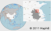 Gray Location Map of Sixian, highlighted country, highlighted parent region, hill shading