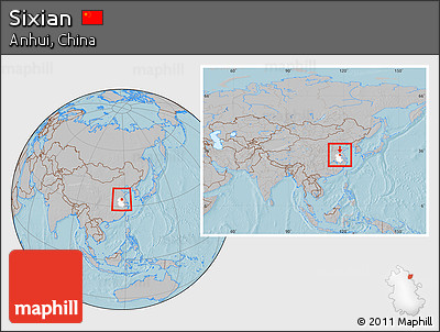 Gray Location Map of Sixian, highlighted parent region, within the entire country, hill shading