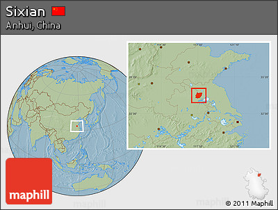 Savanna Style Location Map of Sixian, hill shading