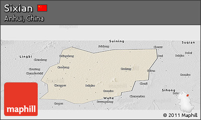 Shaded Relief Panoramic Map of Sixian, desaturated