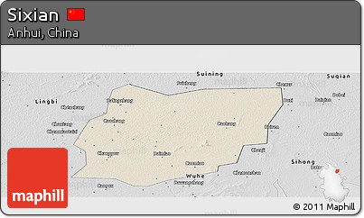 Shaded Relief Panoramic Map of Sixian, desaturated
