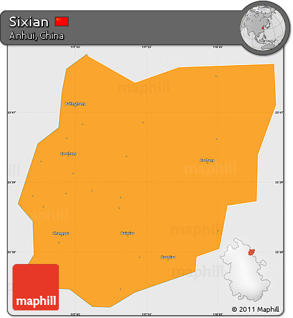 Political Simple Map of Sixian, single color outside