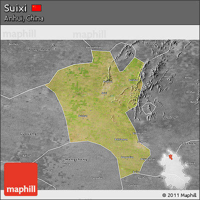 Satellite 3D Map of Suixi, desaturated