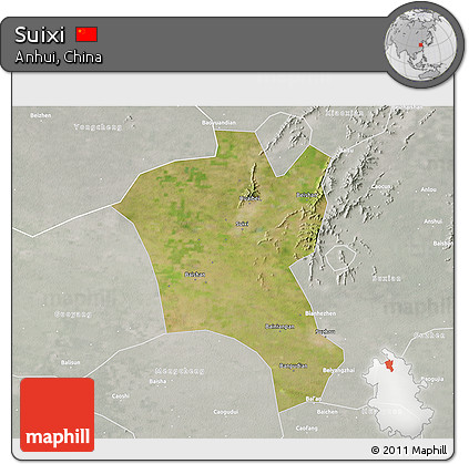 Satellite 3D Map of Suixi, lighten, semi-desaturated