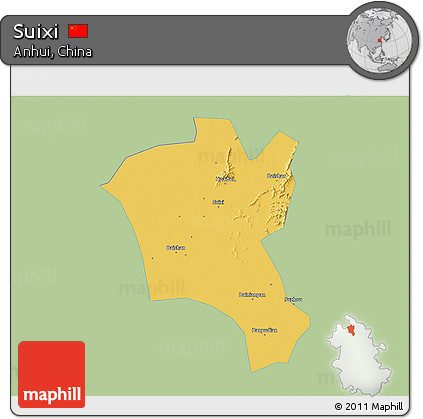 Savanna Style 3D Map of Suixi, single color outside