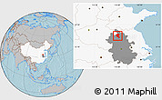Gray Location Map of Suixi, highlighted country, highlighted parent region, hill shading