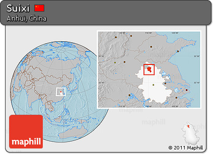 Gray Location Map of Suixi, highlighted parent region, hill shading