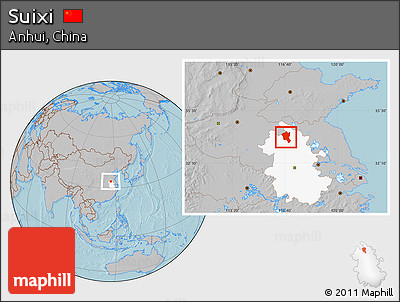 Gray Location Map of Suixi, highlighted parent region, hill shading