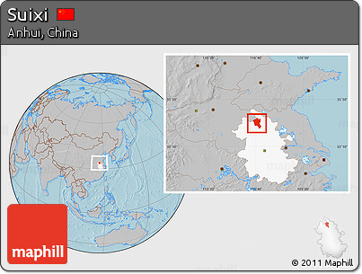Gray Location Map of Suixi, highlighted parent region, hill shading