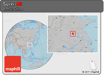Gray Location Map of Suixi, hill shading