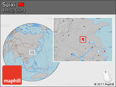 Gray Location Map of Suixi, hill shading