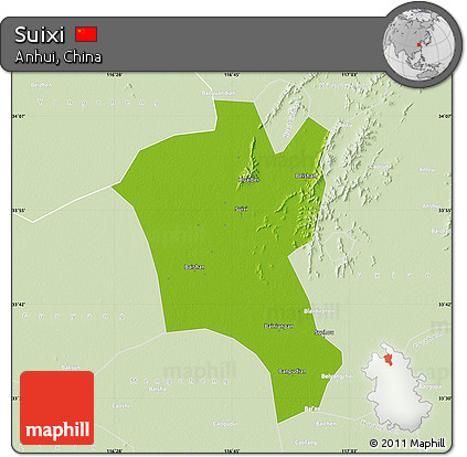 Physical Map of Suixi, lighten