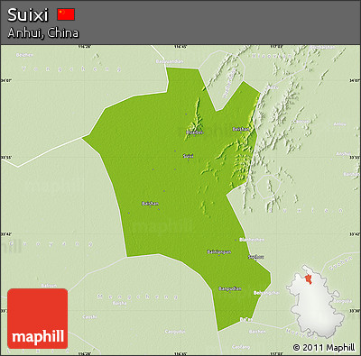 Physical Map of Suixi, lighten