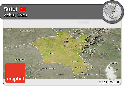 Satellite Panoramic Map of Suixi, semi-desaturated