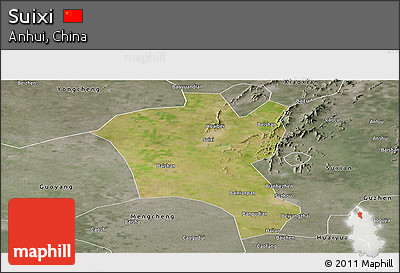 Satellite Panoramic Map of Suixi, semi-desaturated