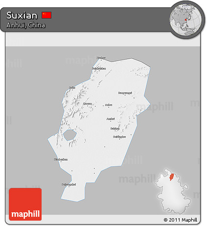 Gray 3D Map of Suxian, single color outside