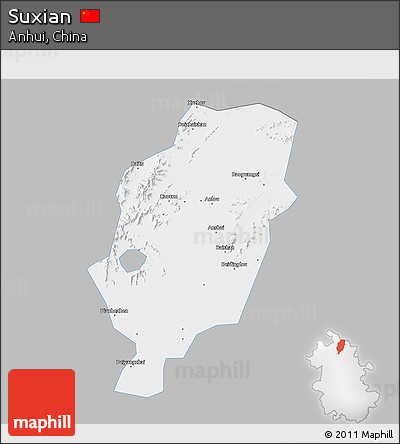 Gray 3D Map of Suxian, single color outside