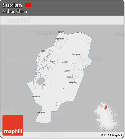 Gray 3D Map of Suxian, single color outside
