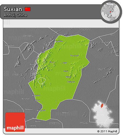 Physical 3D Map of Suxian, desaturated