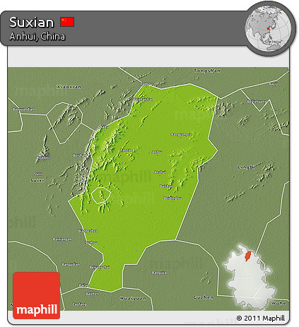 Physical 3D Map of Suxian, semi-desaturated