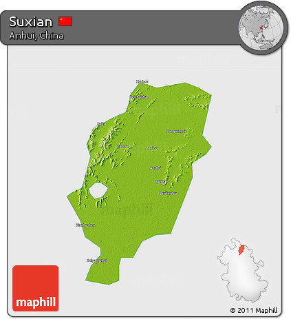 Physical 3D Map of Suxian, single color outside