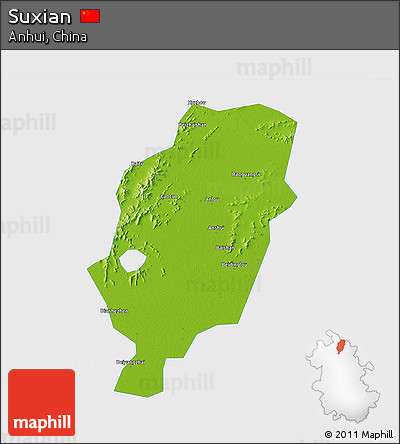 Physical 3D Map of Suxian, single color outside