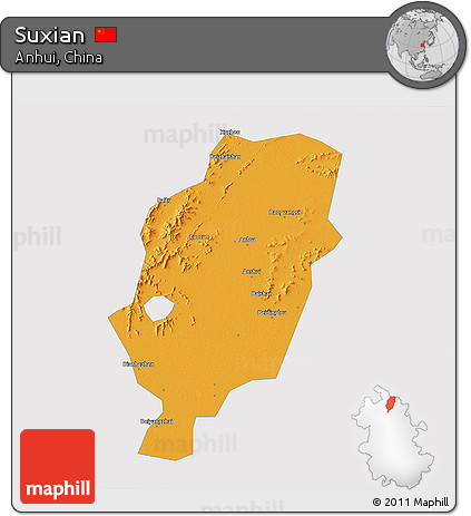 Political 3D Map of Suxian, single color outside