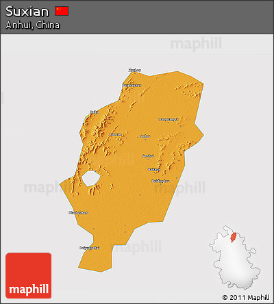 Political 3D Map of Suxian, single color outside
