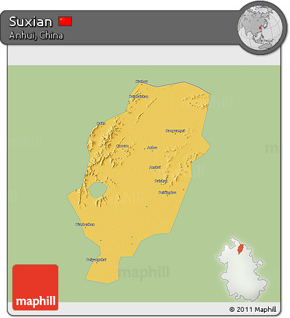 Savanna Style 3D Map of Suxian, single color outside